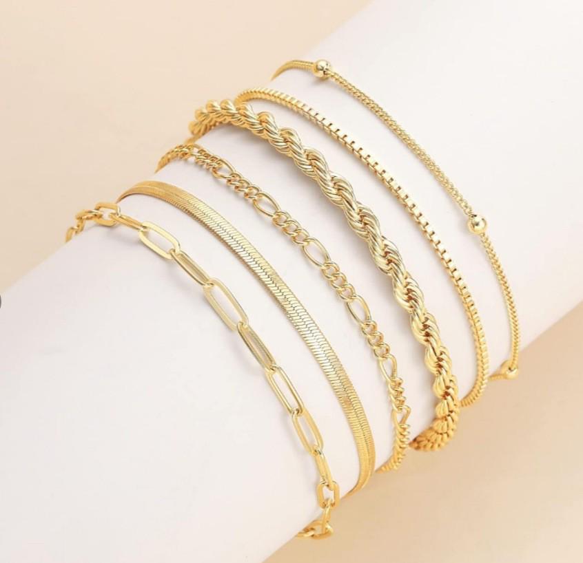 Fashionable Five-Piece Metal Chain Bracelet Set - Personalized European and American Style