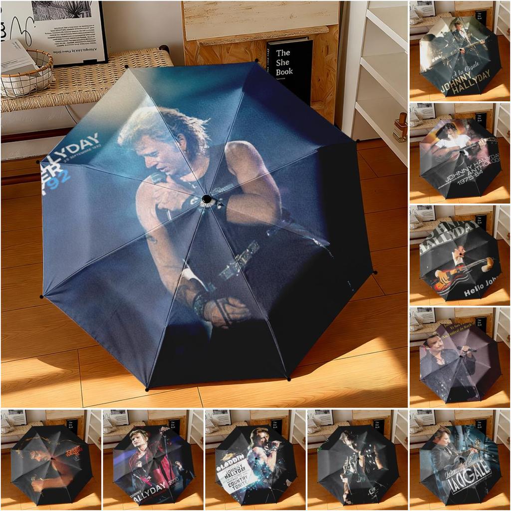 1pc French rock singer Johnny Hallyday Umbrella Portable Folding Umbrella Iron Frame Hole Bone Structure Outdoor Home Umbrella