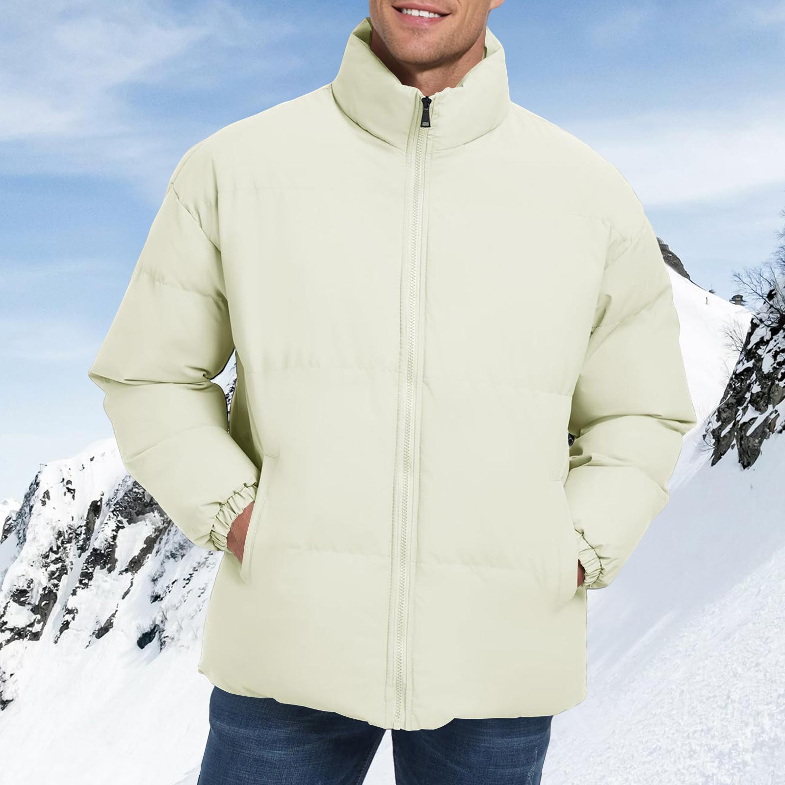 

Men s Solid Color Stand Collar Warm Coat Windproof And Waterproof Jacket XXL