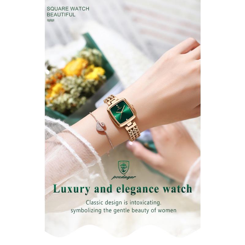 POEDAGAR Luxury Square Watch for Woman Waterproof Stainless Steel Quartz Watches Female Elegant Dress Simple Ladies Watch