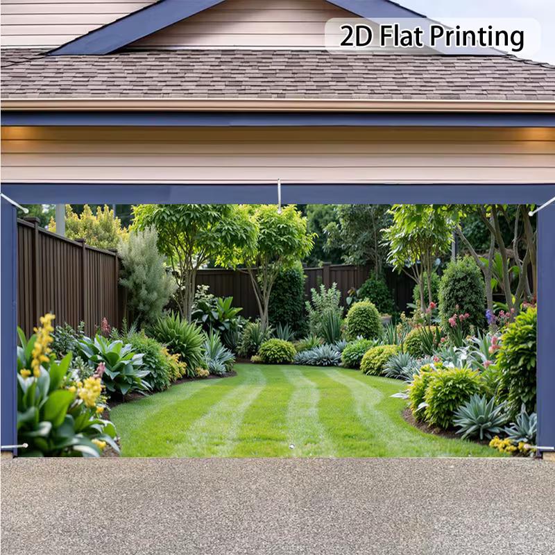 2D Green Plants and Flowers Backdrop 2D Flat Print for House and Backyard Events