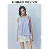 UR2026 Women's Urban Plaid Sleeveless Blouse with Tie Detail