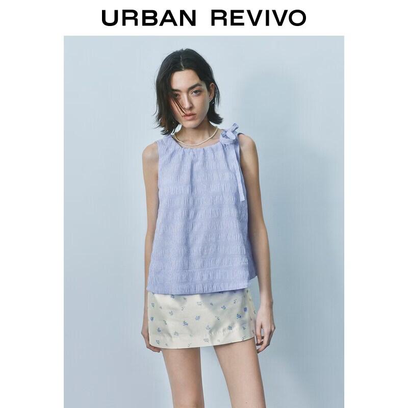 UR2026 Women s Urban Plaid Sleeveless Blouse with Tie Detail L