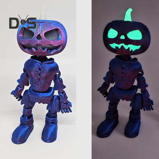 Halloween Pumpkin Figurine Glow-in-the-Dark Pumpkin Man Figurine with Movable Joints Flameless Jack O Lantern Ornaments for House Party Decor Gifts