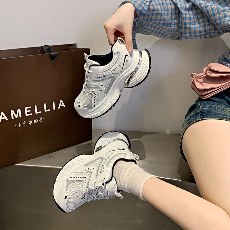 Silver Dad Shoes Women's 2025 New Spring and Autumn Mesh Breathable Thick Sole Heightening Soft Sole Not Tired Feet Casual Sports Shoes
