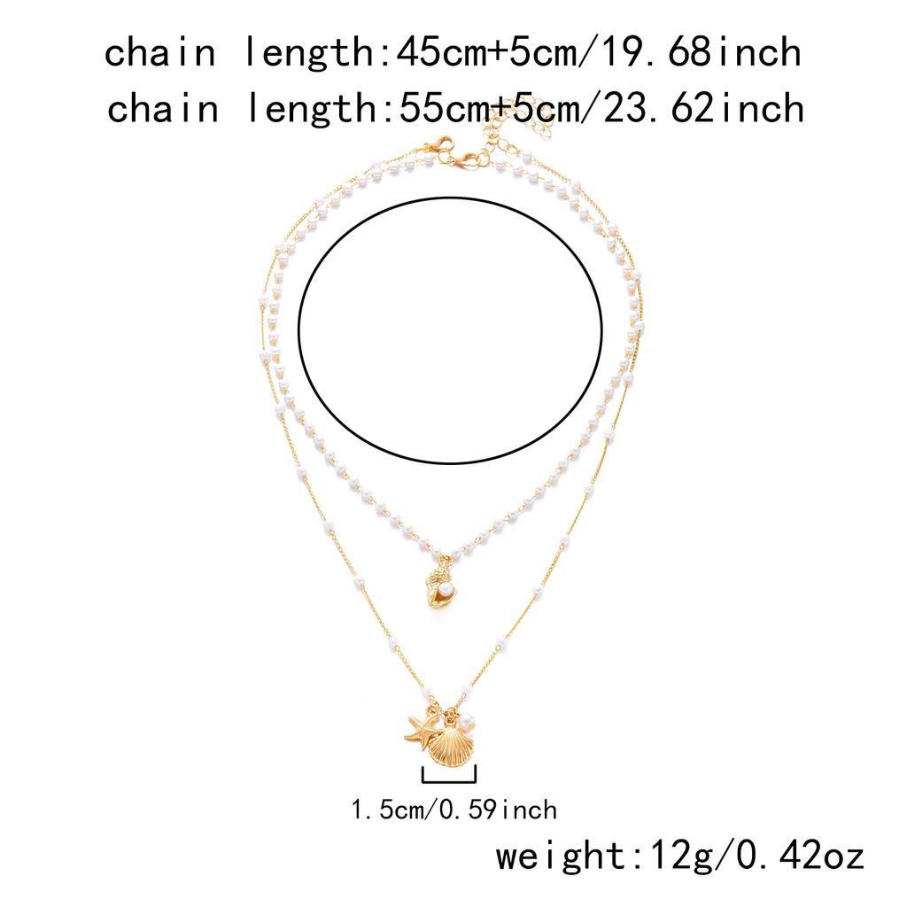 Boho Double Layer Imitation Pearl Shell Starfish Necklace for Women Beach Pendant Short Choker Neck Chain Jewelry Accessory