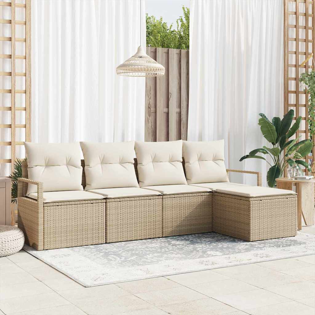 Sofa Set 5 pcs Beige Poly Rattan