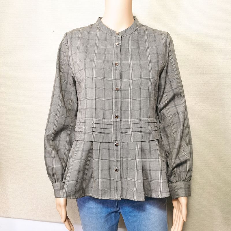 Order Work Clothing All-Match Small Stand Collar Pleat and Waisted Skirt Silm Slim Looking Anti-Aging Long Sleeves Shirt for Women Spring & Fall