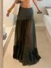 Elegant French Mesh See-through Long Skirt in Solid Color