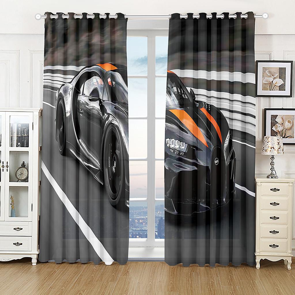 Cheap 3D Modern Cool Car Black Sports Car Sunshade Curtains 2 Panel Boys Room Bedroom Living Room Window Home Decor Curtains