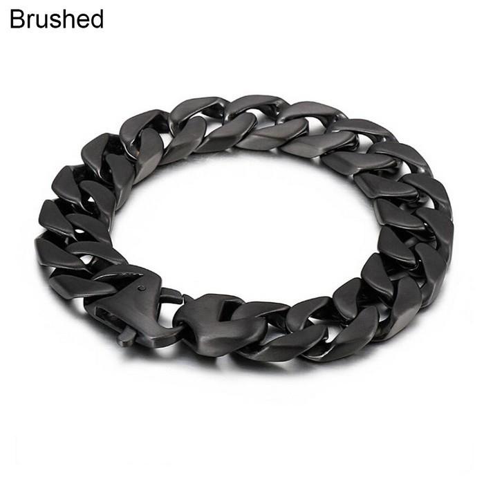 

Класичний чоловічий браслет Матовий шліфований Суцільна нержавіюча сталь 15 мм Ланцюг кубинського плетіння Чоловічі браслети 9 кольорів в наявності 21CM