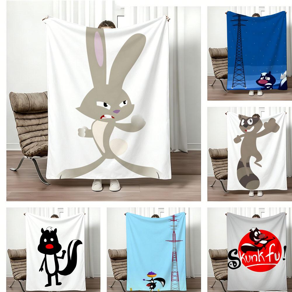 Kids Cartoon S-Skunk Fu Throw Lightweight 240G Flannel Blanket Soft Skin-Friendly For Summer Cooling