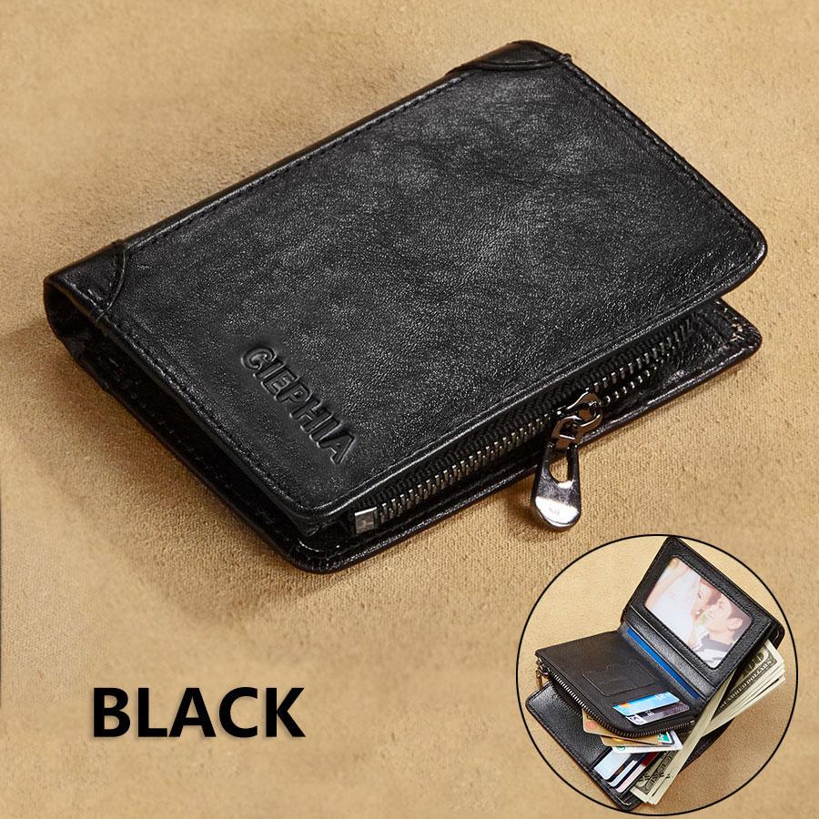 Genuine Leather Wallets for Men Vintage Short Multi Function Business Purse RFID Blocking Zipper ID Credit Card Holder Money Bag