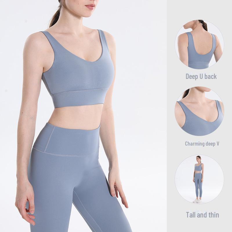 Tuta estiva da yoga da donna Lulu - Elegante design sulla schiena per fitness e jogging con pantaloni da yoga invisibili