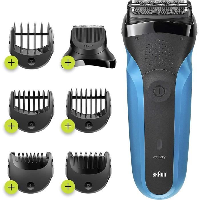 Aparat de ras electric fără fir BRAUN Series 3 Shave &; Stil - 3 lame flexibile - 5 piepteni - Negru/Albastru