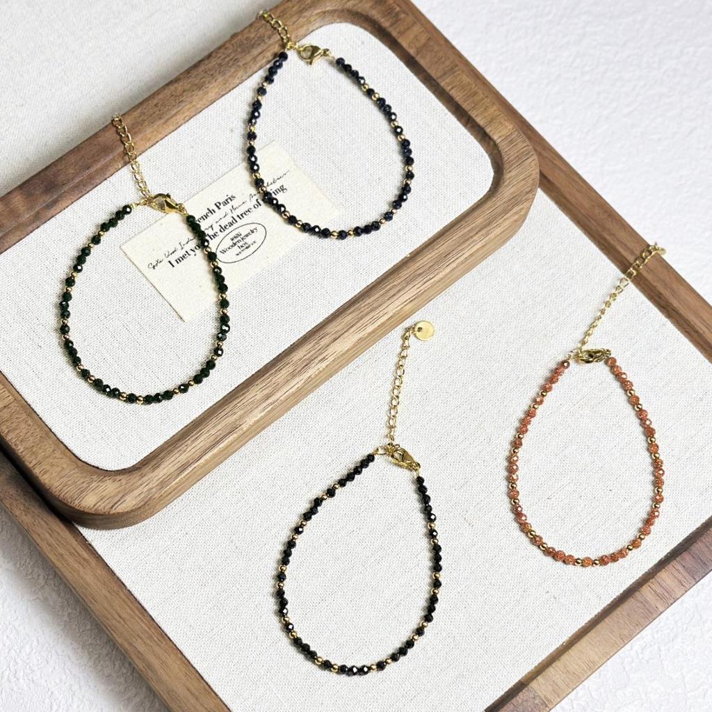 Elegant 3mm Faceted Blue Sandstone Goldstone Pearl Bracelet - Layered High-End Luxury for Women