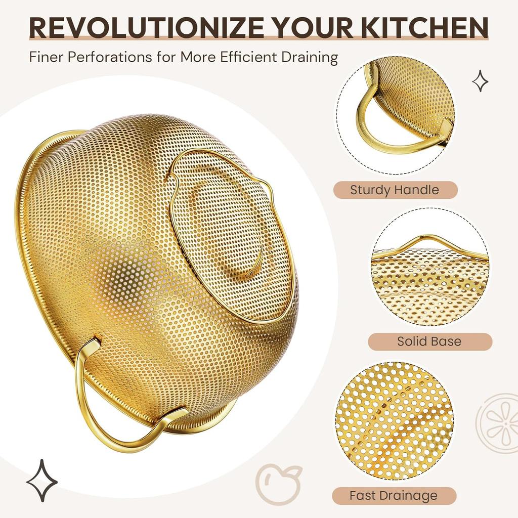Golden stainless steel drain basket with a fine mesh sieve 4PCS