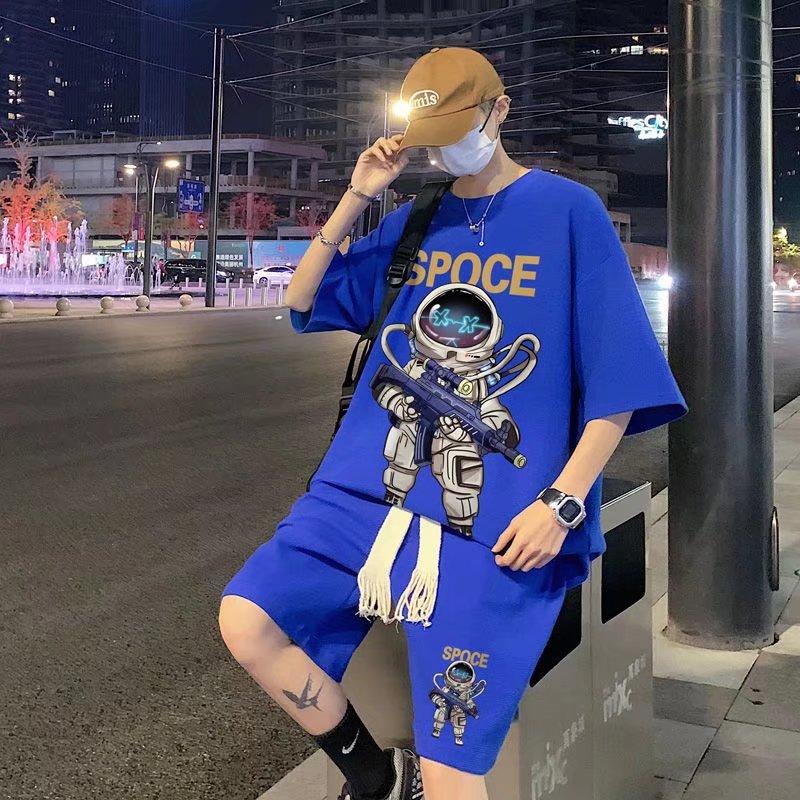 Korean Fashion Streetwear Hip Hop Rock Casual Short Suit Funny Bear Tshirts Shorts 2 Piece Set Summer Tracksuit Clothes For Men
