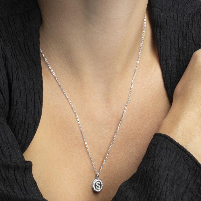 Luxenter Collier De Zirconium Brillant Finition En Rhodium - Alphabet S