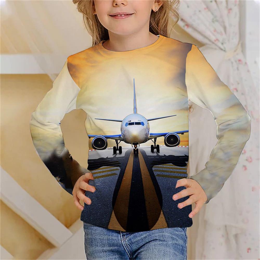 Long Sleeve T-Shirts Summer Aircraft 3D Printed T Shirt Fashion Kids Casual Boy Girl O-Neck Tshirt Children's Tees Tops Clothing