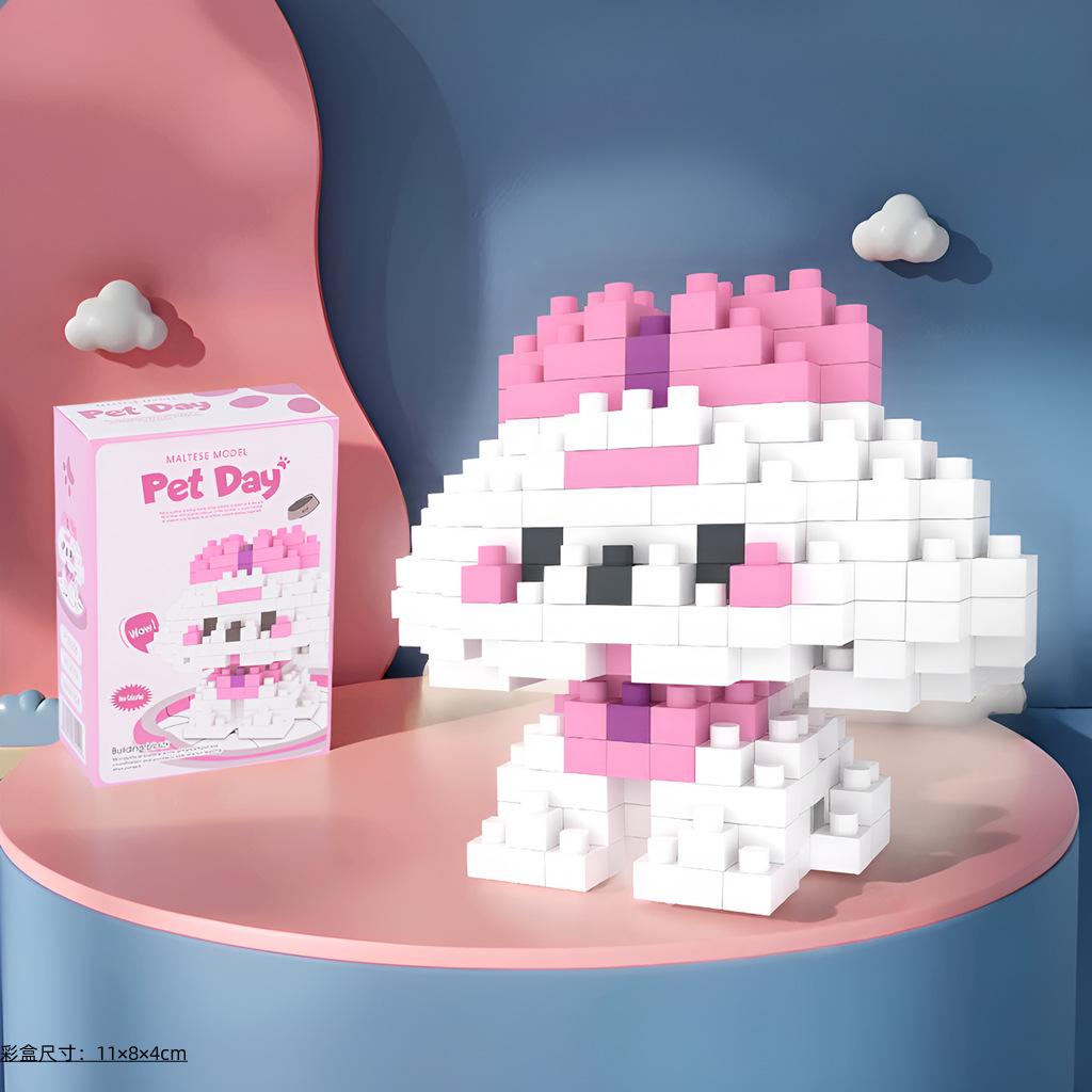 with box Pet cats building block cartoon cute doll puzzle assembly children's toy DIY table ornaments boys girls birthday gifts