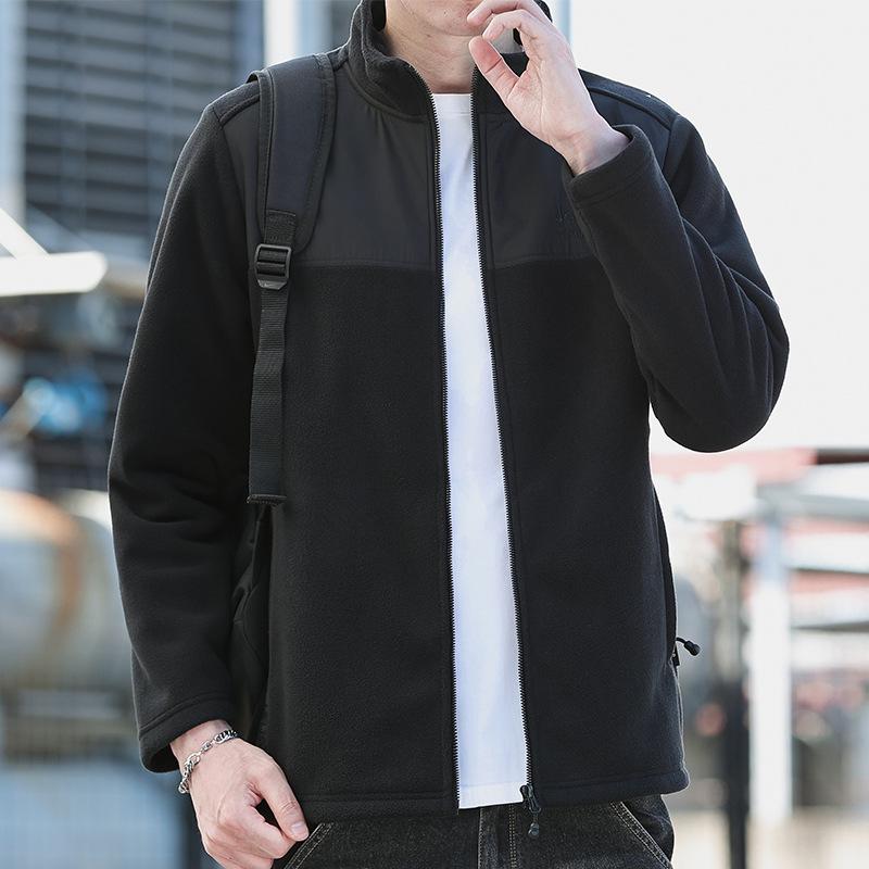 Men's Thickened Fleece Hoodie Jacket, Stand Collar, Casual Outdoor Warm Cardigan 7035