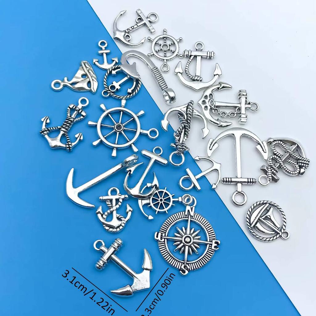 Mix 20pcs/Pack Zinc Alloy Antique Silvery Ship Anchor Shaped Charms Pendants for DIY Necklace Bracelet Earrings Jewelry Handmade