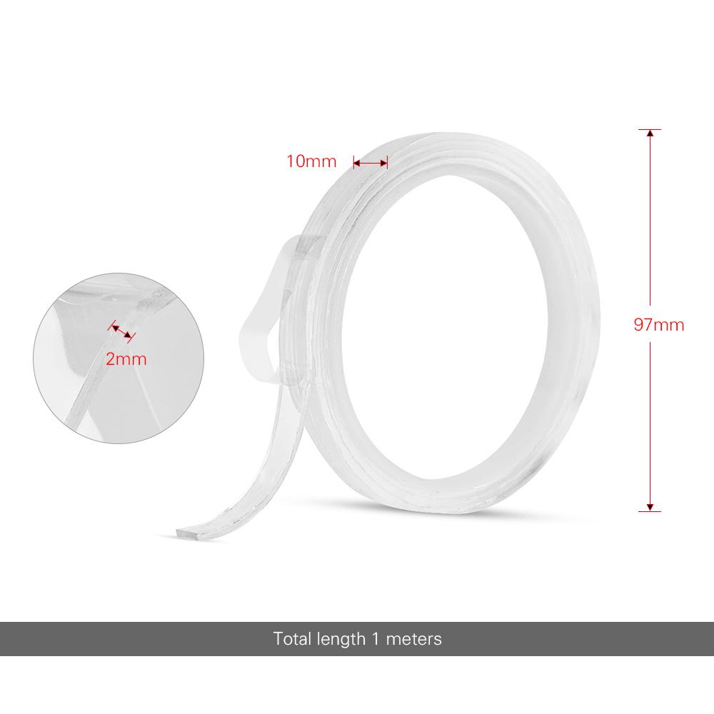 1m/3.3ft Washable Traceless Double-sided Adhesive Tape Removable Reusable Anti-slip Transparent Nano Gel Tape Pad 2mm Thickness