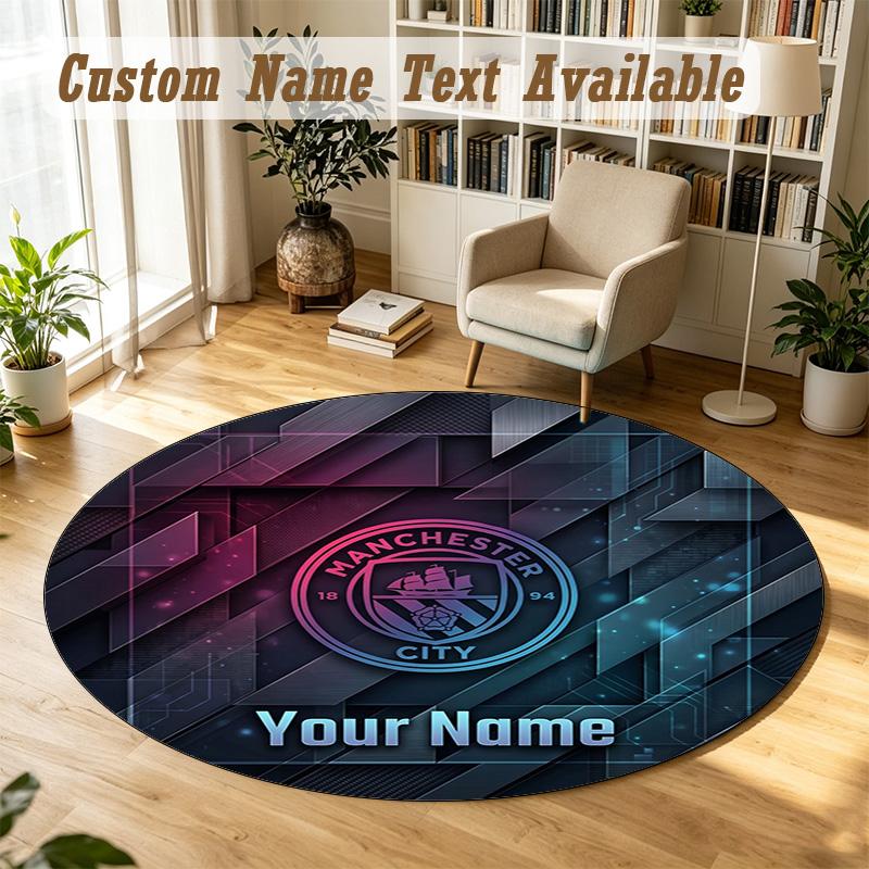 Round Rug Custom NameManchester City Pattern Non Slip Carpet Home Floor Decor