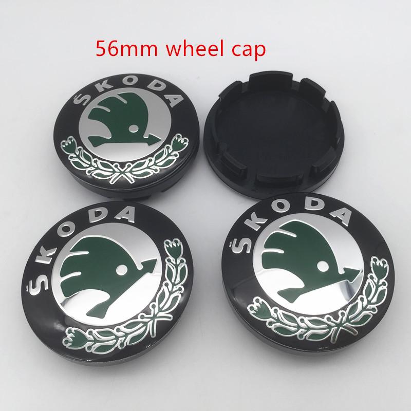 LOLL4 4pcs For Skoda black/green 56mm 60mm 65mm 68mm Car emblem Wheel hub Center Cap Badge covers sticker Decals Styling accessories