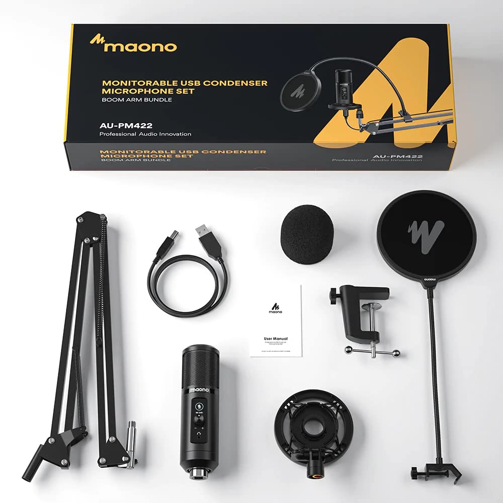 MAONO USB Condenser Microphone Stand for PC and Streaming [USB Microphone/Arm Set] (AU-PM422)