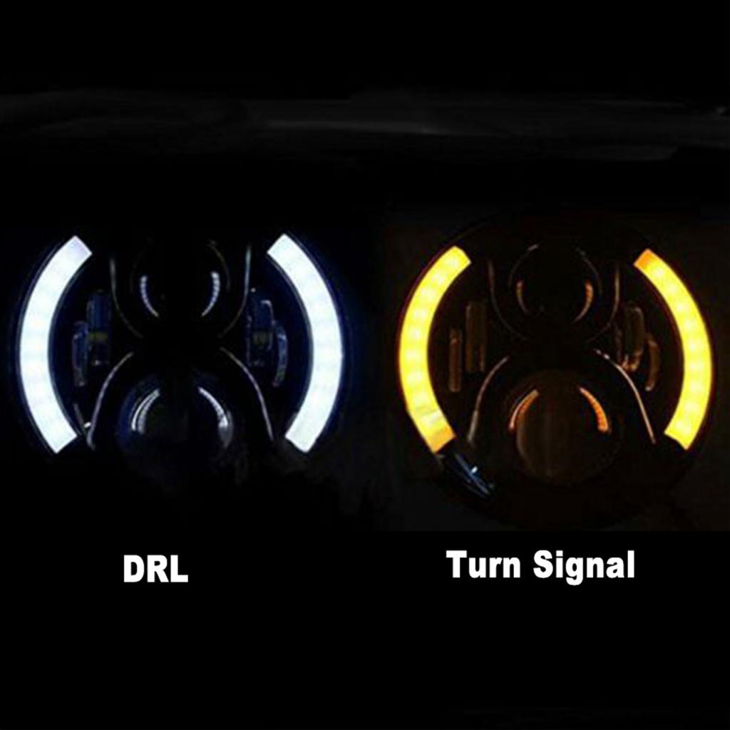 12V/24V Motorcycle LED Headlight Round Retro Turn Signal Lamp 7 Inches Headlight Replacement for