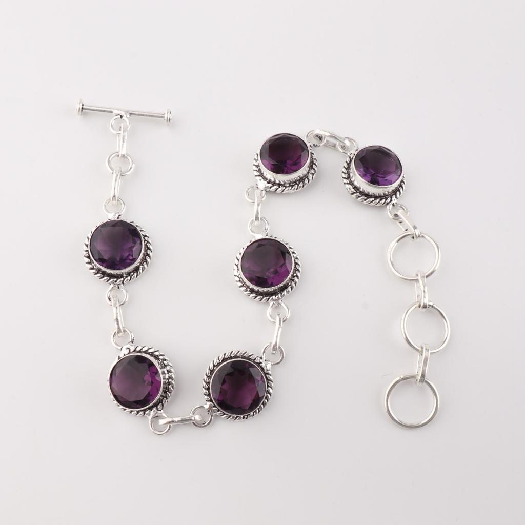 Rare Amethyst Gemstone 925 Sterling Silver Handmade Jewelry Women Bracelet 7-9" RB-16-5