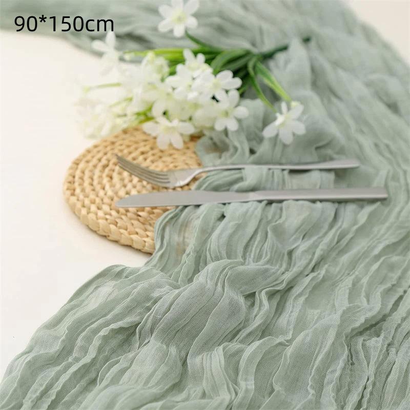 Boho Gauze Table Runner Crinkled Cheesecloth Reusable 14ft Long for Holiday Gathering Rustic Wedding Decor