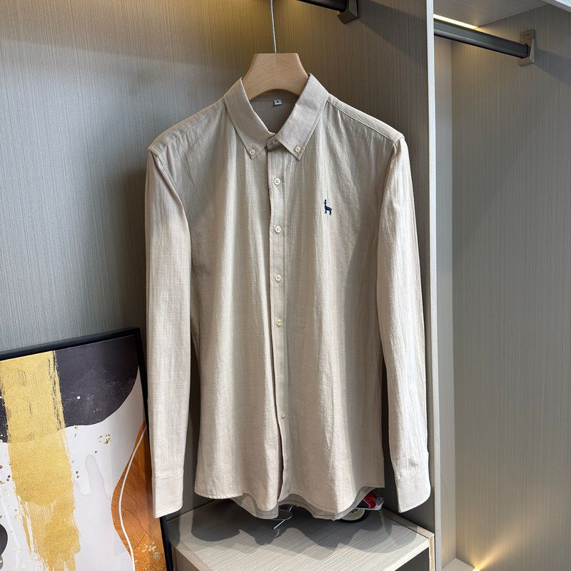 Country Goods: Men's Long-Sleeve Shirt with Small Horse Embroidery, Business Casual Versatile Turn-Down Collar Pure Cotton Spring and Autumn Shirt