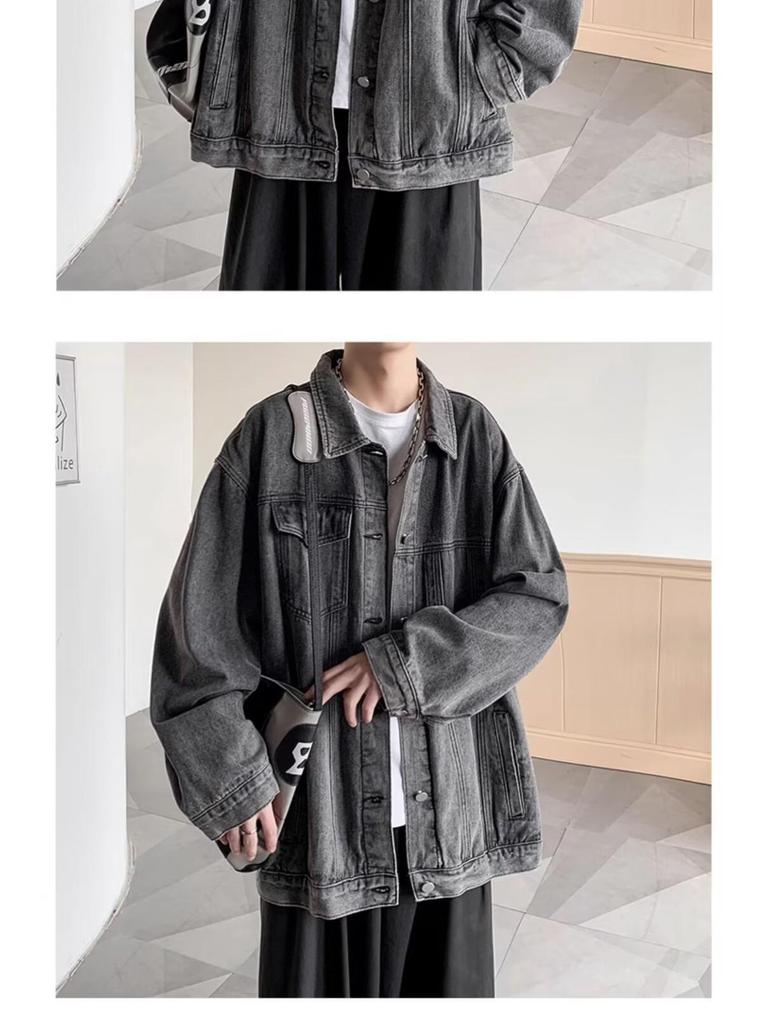 Veste en jean rétro pour homme - Streetwear décontracté Printemps/Automne, Col rabattu polyvalent, Style workwear élégant.