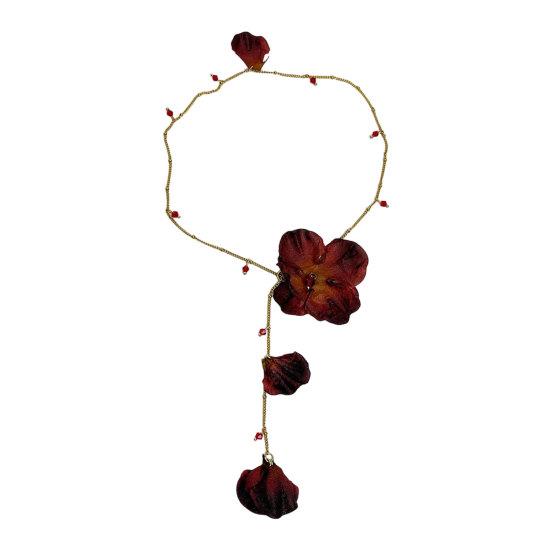 Red Rose Chain Choker, Slim Chain Flower Choker with Petal Bead Charms, Retro Dark Red Flower Necklace for Women Evening Dress Prom Cocktail Party