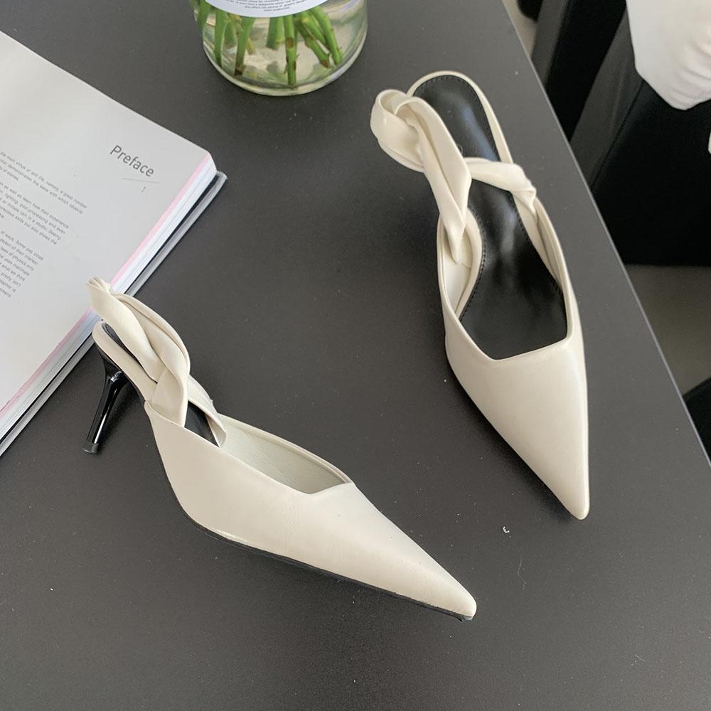fashion Pointed Toe Women Sandals Black Orange 2024 New Arrivals Party Pumps Thin High Heels Elastic Back Strap Wedding Dress Sandals