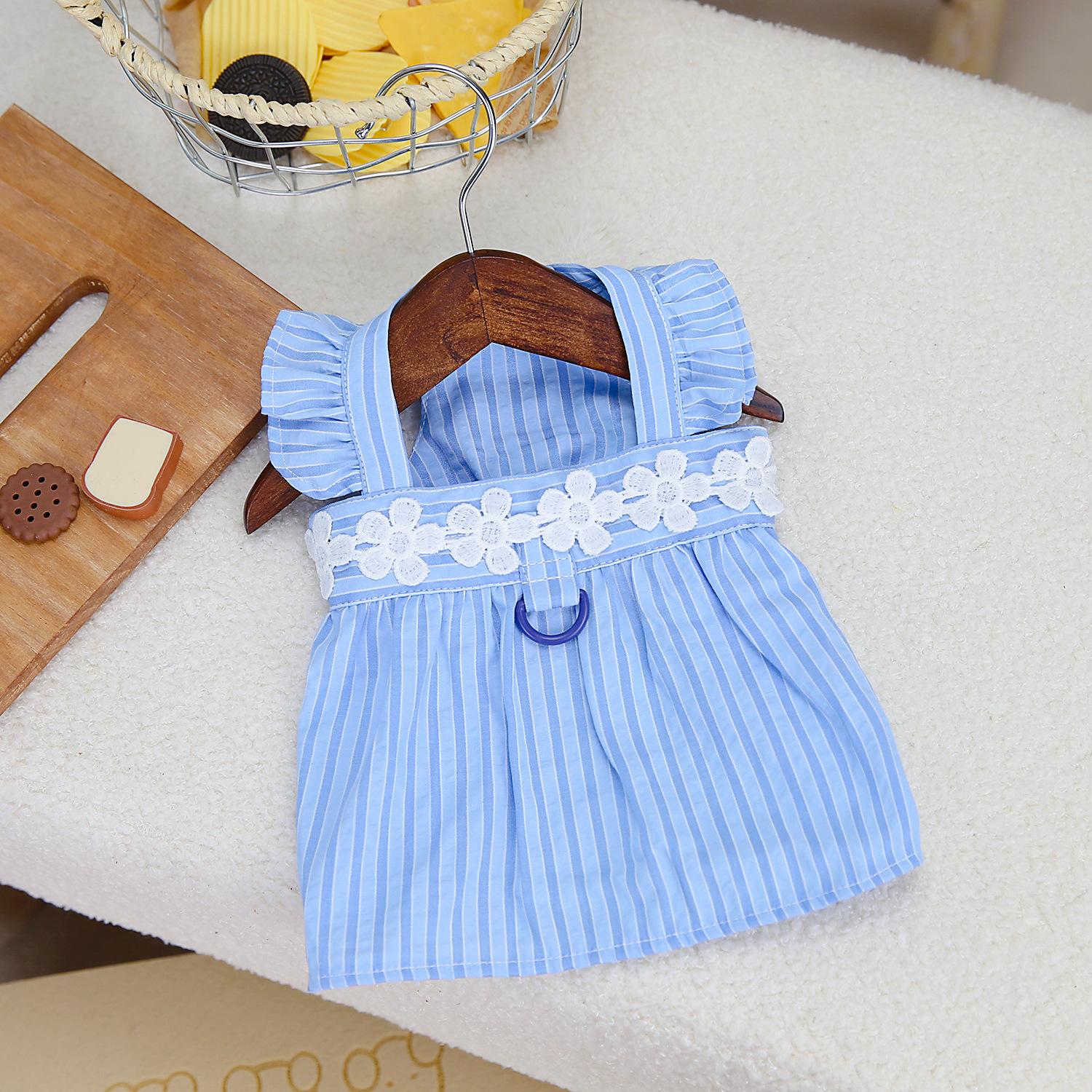 

Spring and Summer Dog Clothing Vertical Bar Doll Skirt Pastoral Small Fresh Lace Suspender Teddy Bigbear Small Dog Clothing 2XL (13-9 kg)