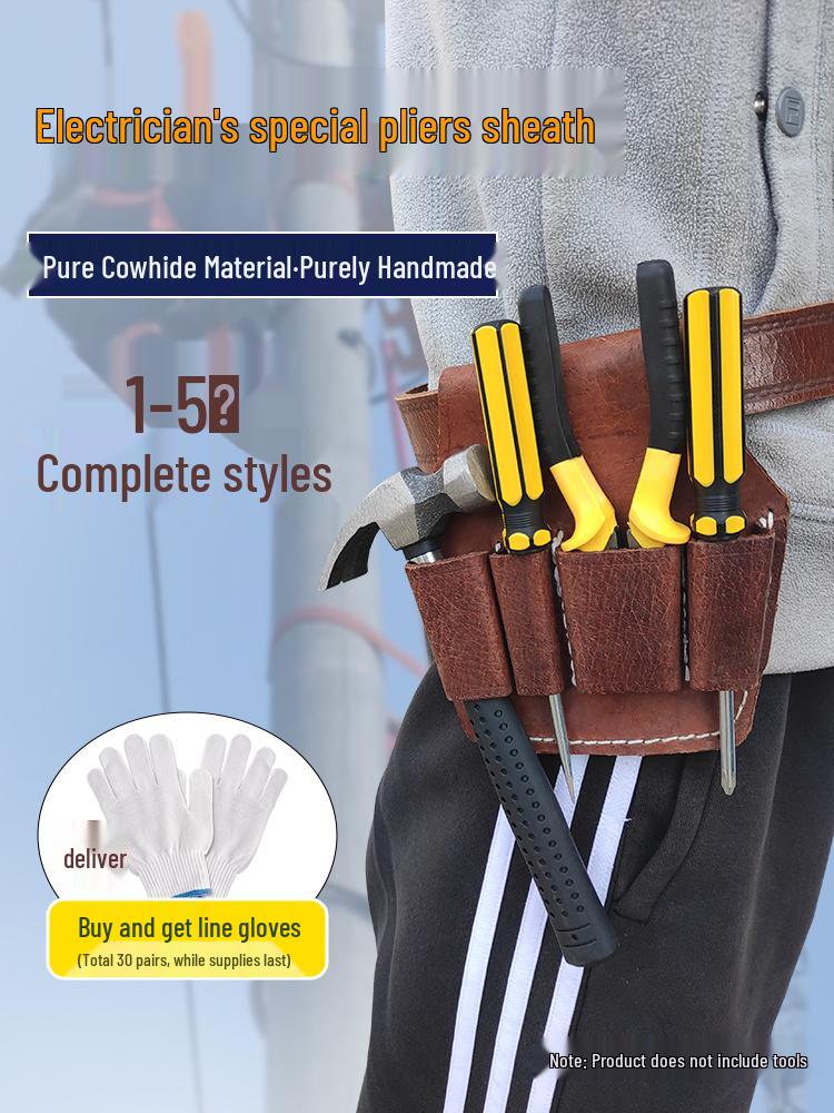 Herren Multifunktionaler Werkzeuggürtel aus Rindsleder mit Zangenfach und 5 Fächern