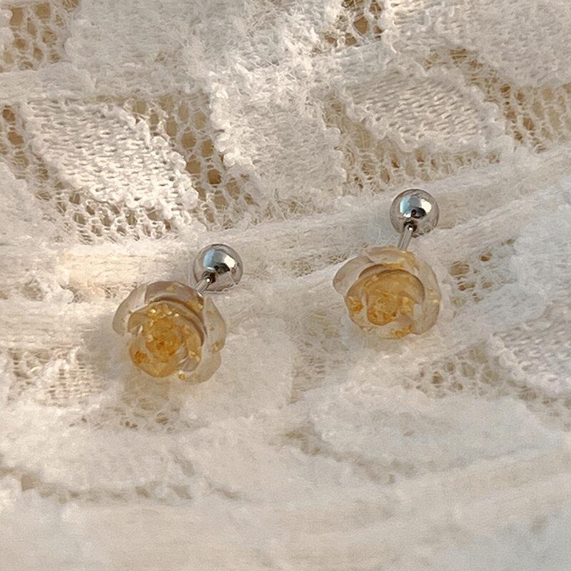 2PCS Acrylic Flower Stud Earring Fashion Women Shiny Colorful Screw Stud Earrings Stainless Steel Cartilage Helix Ear Piercing Jewelry Accessories