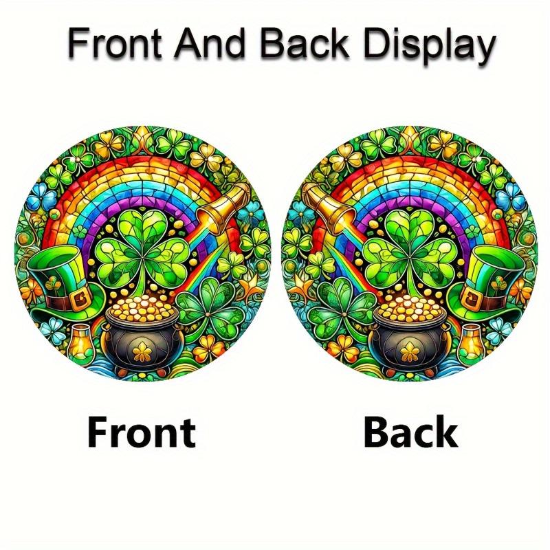 2D Flat St Patrick'S Day Acrylic Decoration Sign, Shamrocks, Rainbow & Pot of Golden Design, Home Decor Plaque Hanging Wall Art Decorative Garden Deco