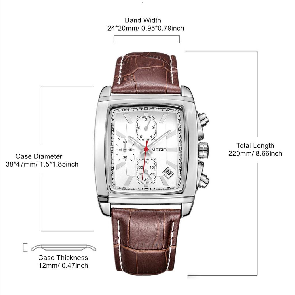 Megir Freizeituhren Mode Herren Quarz Armbanduhren Lederarmband Wasserdicht Leuchtend Herrenuhr Chronograph 2028