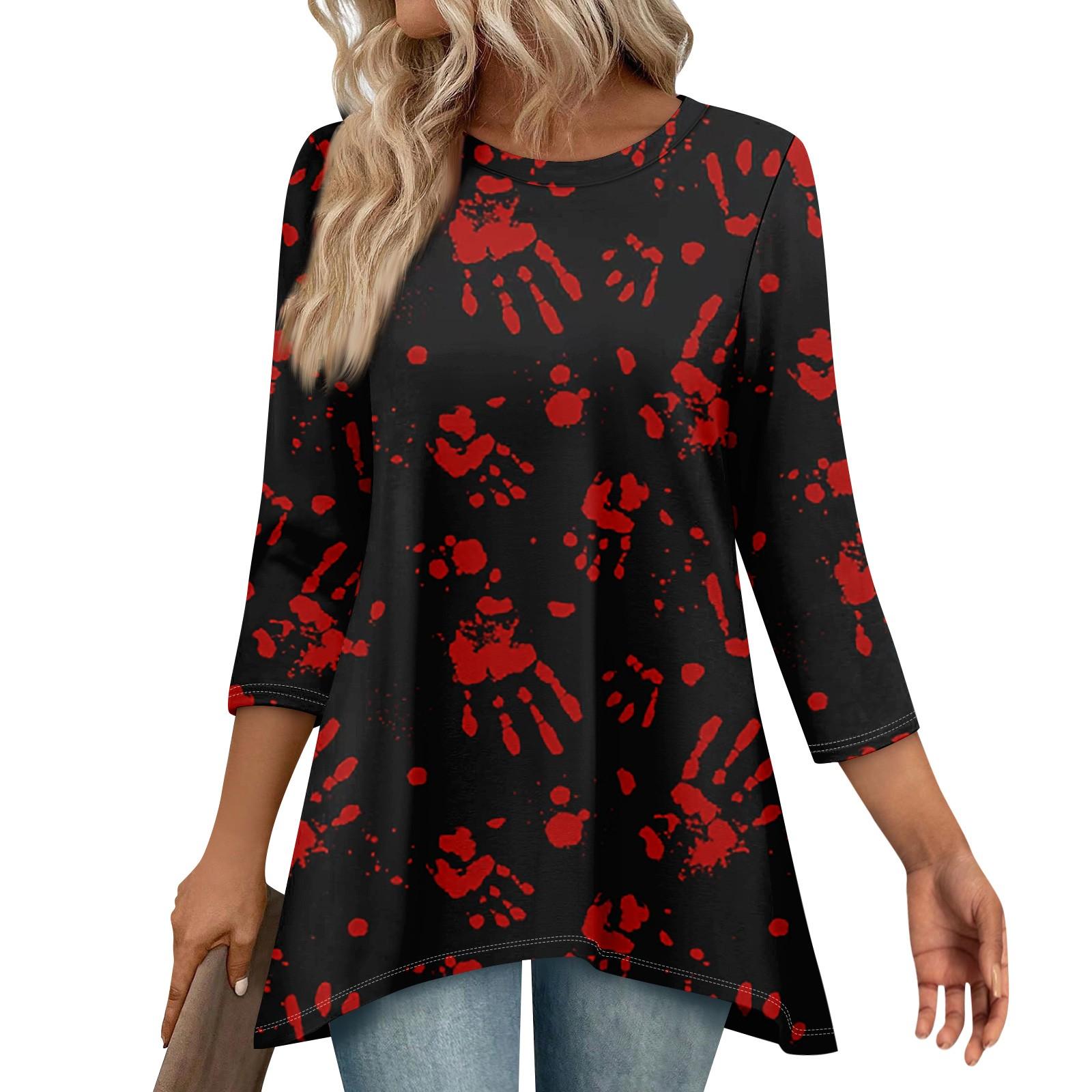 

Туники для женщин Свободного кроя Топы с принтами Рукав 3/4 Женские топы с асимметричным подолом XXL