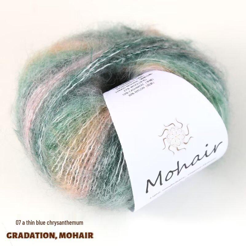 Colorful Gradient Hand-Dyed Mohair Yarn Ball 25g for Sweaters, Scarves, Knitting, and Crochet Projects