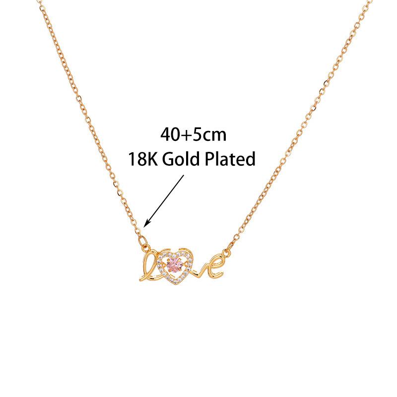 Cute Gold Love Letter Crystal Heart Pendant Women Necklace Ladies Romantic Wedding Party Jewelry Female Clavicle Chain