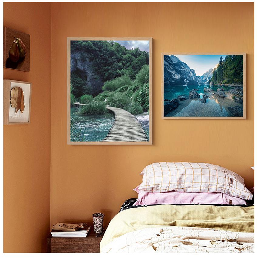 Modern Living Room Decor Scandinavian Nature Landscape Poster Nordic Style Print Mountain Lake Boat Wall Art Picture Painting
