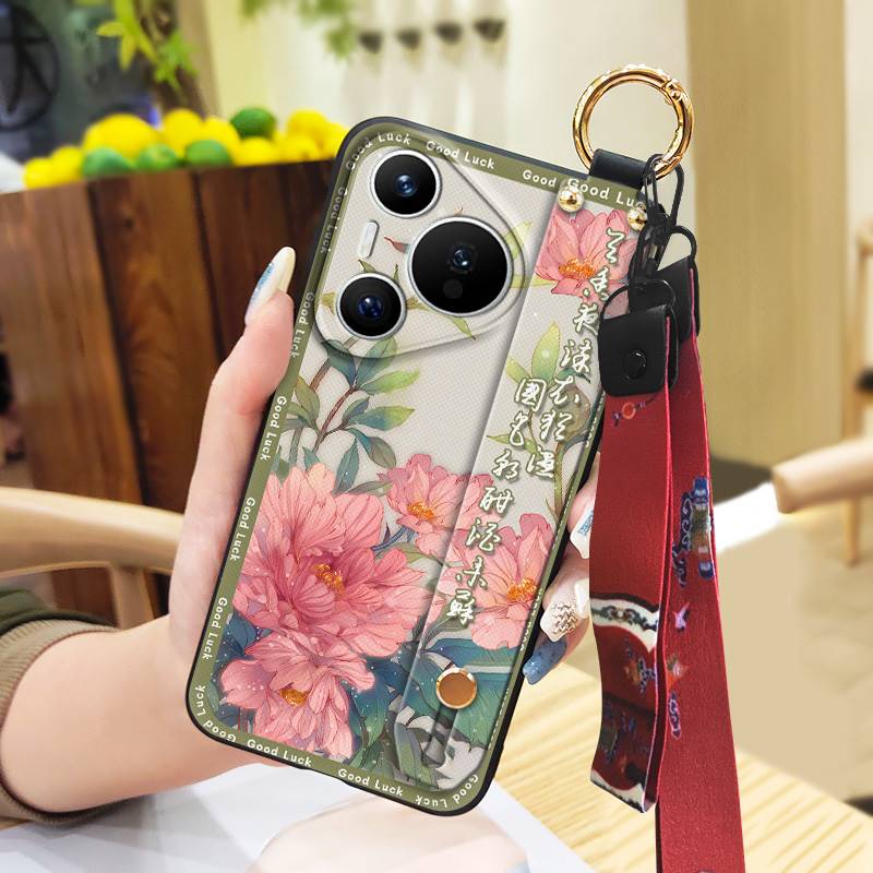 Durable For Mom Phone Case For Huawei P70 Pro/Pura 70 Pro+ Chinese Style Ring Silicone Protective Elderly Lady Lanyard