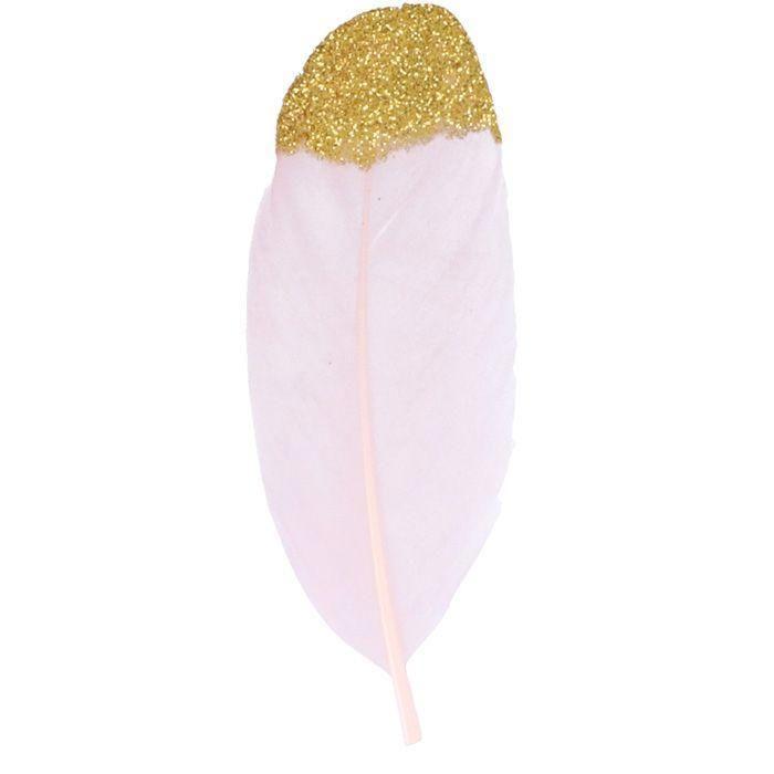 6 PINK FEATHER GOLD TIP GLITTER 11X3.5CM