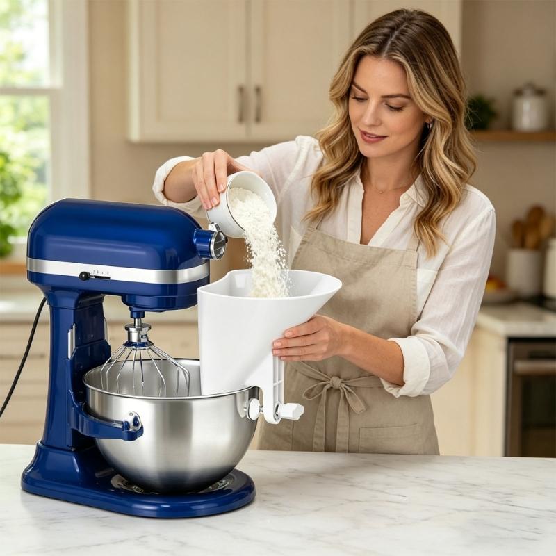 Universal Stand Mixer Flour Funnel With Nonslip Base And Wide Mouth Kitchen Accessories Perfect For Cakes And Breads
